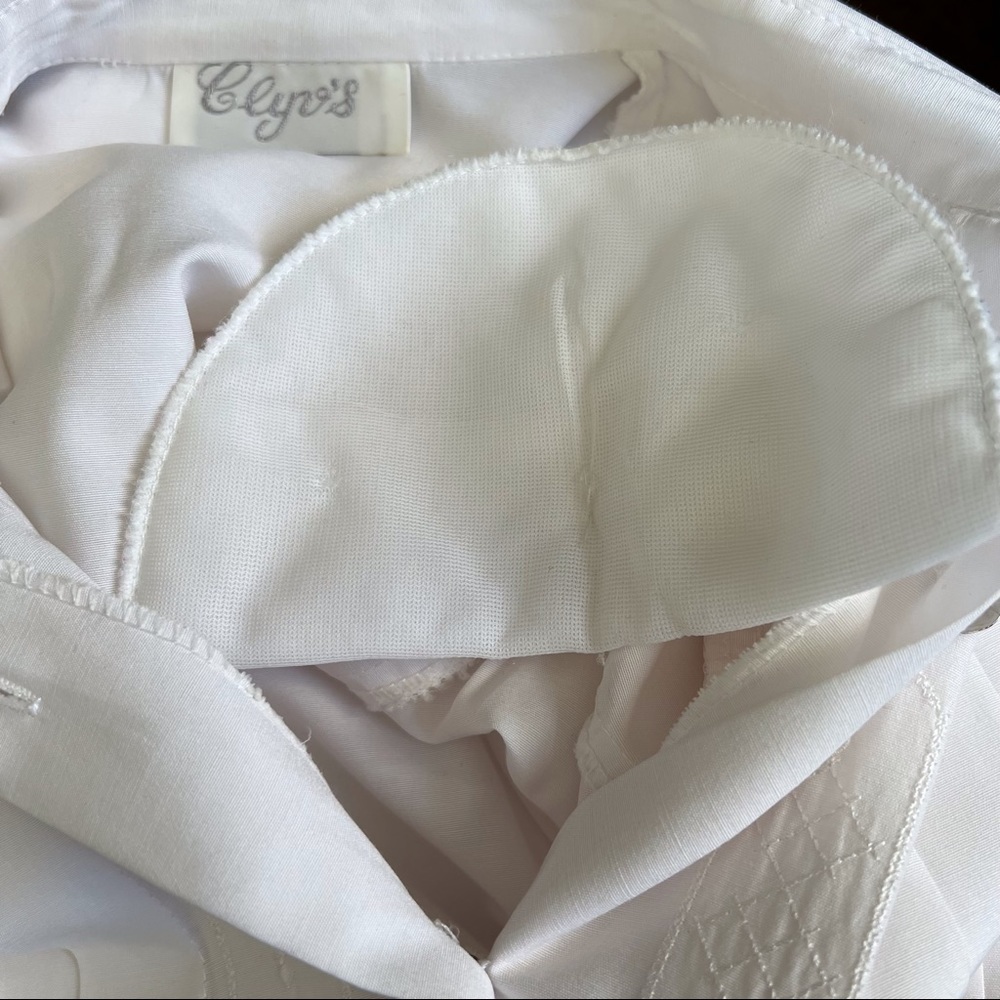 Vintage white button up embroidered long sleeve blouse shoulder pads S - Picture 14 of 16